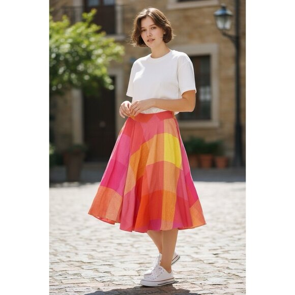 Liz Claiborne Vtg patchwork pastel skirt aline 12 linen lined Feminine Modest - Picture 1 of 8